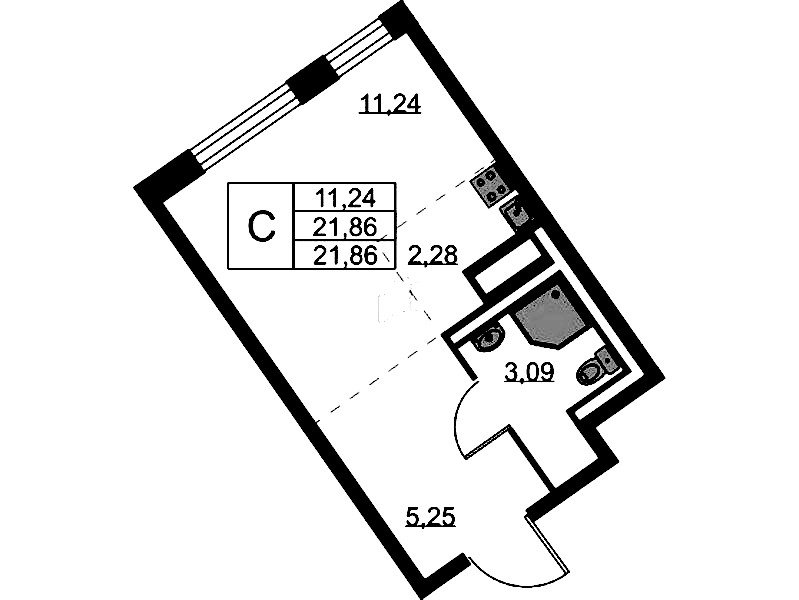 Квартира студия 21.86 м², 5/9 эт., ЖК «Квартал Лаголово»